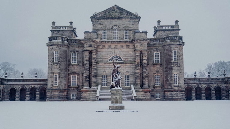 North front of Seaton Delaval Hall in winter snow